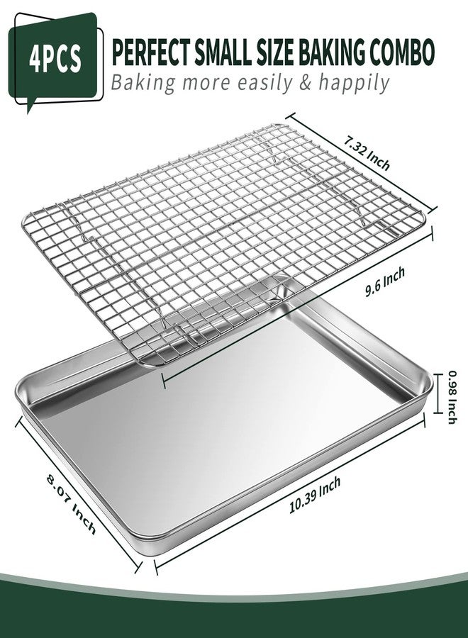 CEKEE 4 PCs Small Baking Sheet with Wire Rack Set [2 Baking Pans + 2 Cooling Racks], CEKEE 10 Inch Stainless Steel Small Baking Tray with Rack Set - Rust & Warp Resistant & Easy Clean Baking Pan with Rack - Image 2