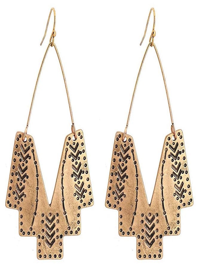 Zealmer Gold Geometric Earrings Statement Vintage Boho Ethnic Earrings Hollow Out Fan Shape Dangle Drop Earrings for Women Birthday Christmas Valentines Day Gift - Image 1