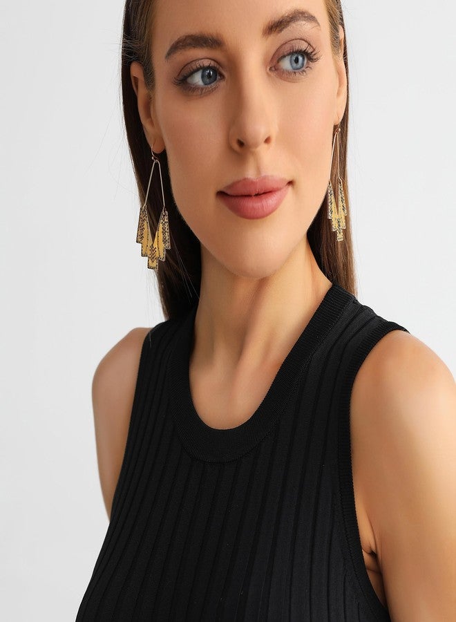 Zealmer Gold Geometric Earrings Statement Vintage Boho Ethnic Earrings Hollow Out Fan Shape Dangle Drop Earrings for Women Birthday Christmas Valentines Day Gift - Image 3