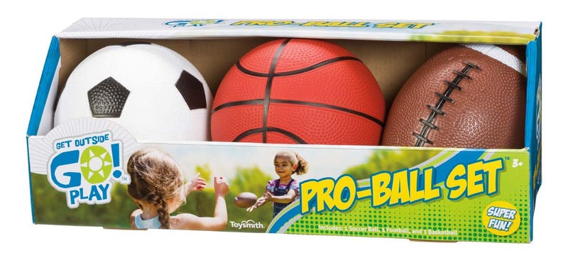 Toysmith طقم كرات تويسميث الرياضية الصغيرة للأطفال في الهواء الطلق - مجموعة من 3 كرات للأطفال بعمر 3 سنوات تشمل كرة قدم 5 وكرة قدم 65 وكرة سلة 5 للعب الداخلي أو الخارجي هدية للأطفال - Image 2