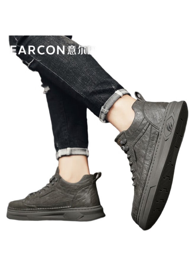 YEARCON أحذية جلدية رجالية كاجوال بأسلوب بريطاني عالية الساق خفيفة الوزن مزودة بأربطة للرجال E53304346 بني 40 - Image 2