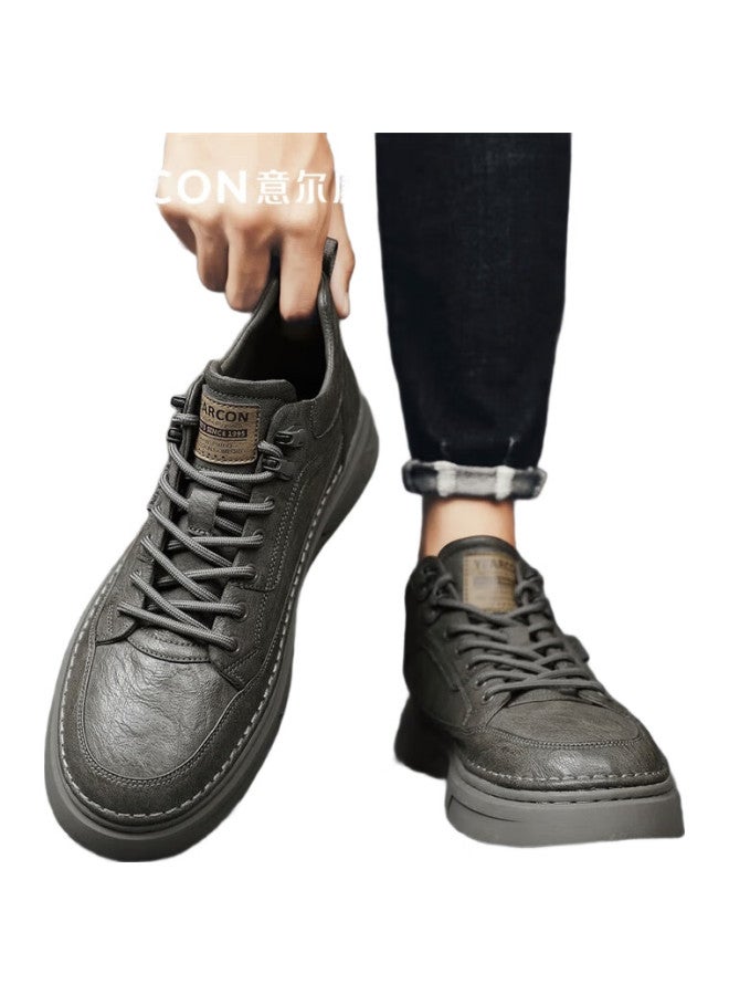 YEARCON أحذية جلدية رجالية كاجوال بأسلوب بريطاني عالية الساق خفيفة الوزن مزودة بأربطة للرجال E53304346 بني 40 - Image 1