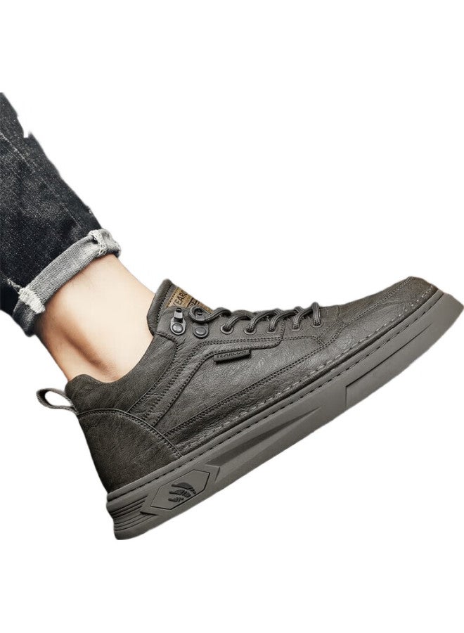 YEARCON أحذية جلدية رجالية كاجوال بأسلوب بريطاني عالية الساق خفيفة الوزن مزودة بأربطة للرجال E53304346 بني 40 - Image 3