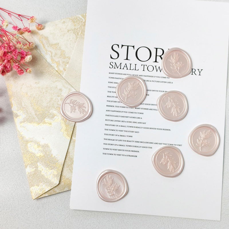 Pilloze 50Pcs Champagne Self-Adhesive Wax Seal Stickers - Wax Seal Perfect for Wedding Invitation or Envelope Good Adhesion and Easy to Use, Wedding Invitation Accessories - Image 5