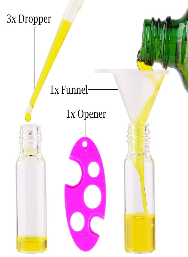 MaxMau Roller Bottles for Essential Oils, 24pcs 5ml Roll on Bottle Clear Glass Sample Test Refillable with Opener Funnel Dropper Golden Cap For Home Travel - Image 2