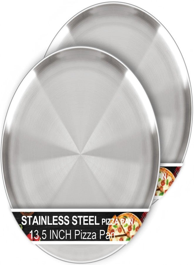 AWTBDP 13½ Inch Pizza Pan for Oven set of 2, Non-Stick Large Round Stainless Steel Pizza Pans plates, Durable Non-Toxic Pizza Steel Tray for Baking Cookie Pie Pizza Cake, Dishwasher Safe & Easy Clean - Image 1