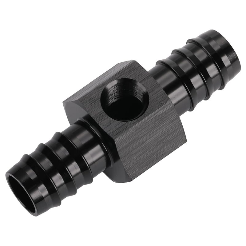 Podavelle 1/2 Hose Barb Inline Fuel Pressure Gauge T Fitting Adapter Union with 1/8 NPT Sensor Gage Port Aluminum Black - Image 5