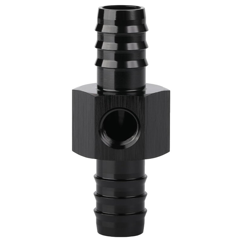 Podavelle 1/2 Hose Barb Inline Fuel Pressure Gauge T Fitting Adapter Union with 1/8 NPT Sensor Gage Port Aluminum Black - Image 4