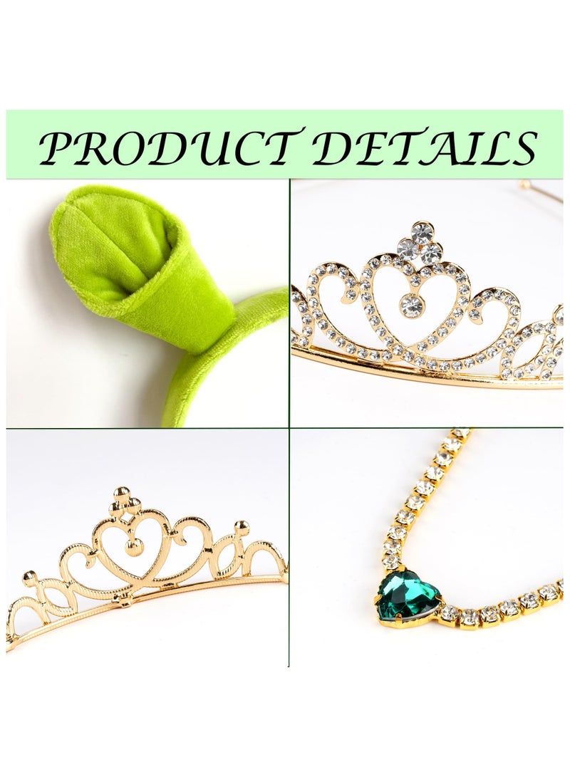 SYOSI 3Pcs Green Plush Ogre Ears Headband Gold Crown Heart Necklace, Monster Costume Party Accessories, Halloween Christmas Festival Theme Party Adult/Kids Cosplay Headwear Set  - Image 3