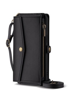 Phone Case for  ‌VIVO S20 Pro 5G Zipper Wallet Cover  Leather Card Holder Slot Stand Wrist Strap Women Black