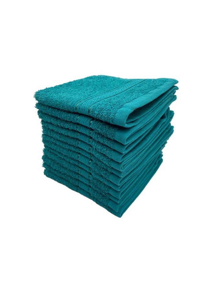 BYFT Daffodil (Turquoise Blue) Premium Face Towel (30x30Cm-Set of 12) Cotton, Highly Absorbent and Quick dry, Hotel and Spa Quality Bath linen with Stripe Diamond Dobby-500Gsm  - Image 3