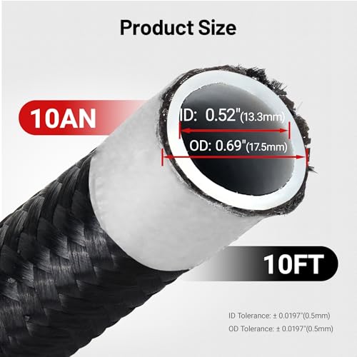EVIL ENERGY 10AN PTFE Fuel Hose Line, AN10 Fuel Line E85 Nylon Braided 10FT Black - Image 3