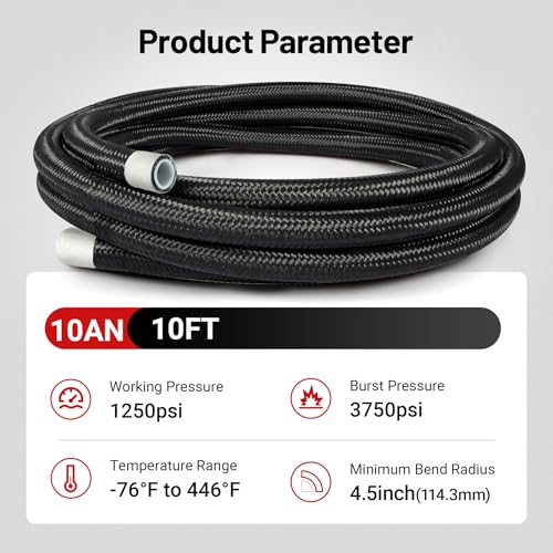 EVIL ENERGY 10AN PTFE Fuel Hose Line, AN10 Fuel Line E85 Nylon Braided 10FT Black - Image 4