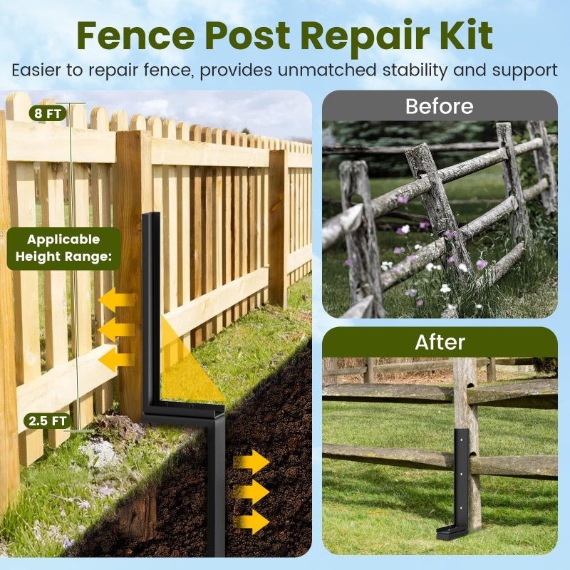 Housolution Fence Post Repair Kit, Steel Post Repair Stake with Adjustable Angle, Separated Anchor Ground Spike Easy to Fix Broken Wooden Posts, Rustproof Garden Fence Set (1 Pack) - Image 2