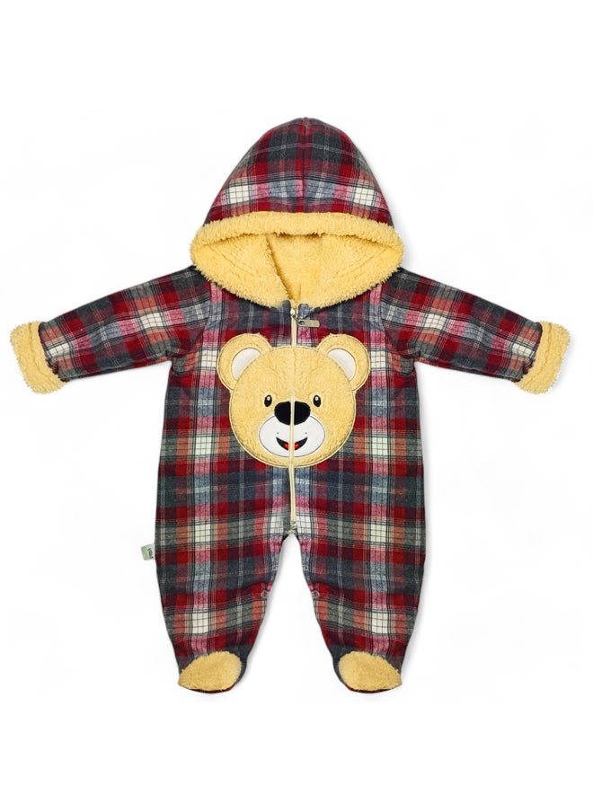 BabyShoora - Baby jumpsuit with a bear design with fur on the inside and a hood - Image 1