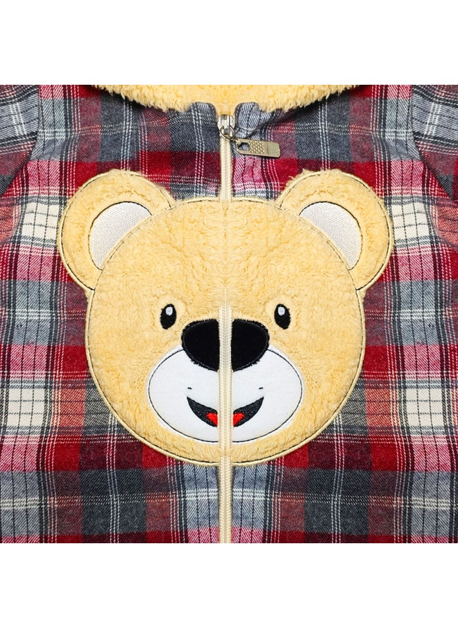 BabyShoora - Baby jumpsuit with a bear design with fur on the inside and a hood - Image 1