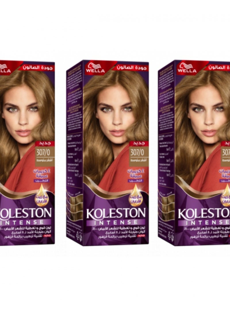 Wella Koleston - Koleston permanent hair dye, medium blonde, 3 pieces, 307/0 - Image 1