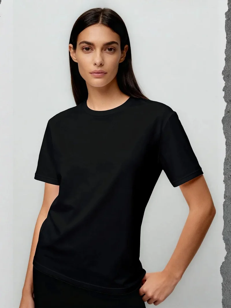 TOMMYLIFE TOMMY Women's Cotton Elastane Crew Neck T-Shirt