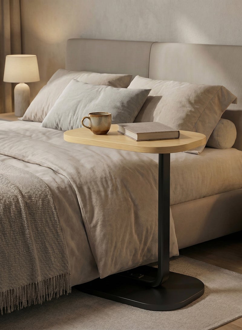 Taimi C-Shaped Side Table Elegant Design with Metal Frame, Sofa Side Coffee Table, Side Table for Living Room, Bedroom, Office, Balcony -Easy Assembly-45x30x60cm - Wooden Color With Black Frame - Image 3