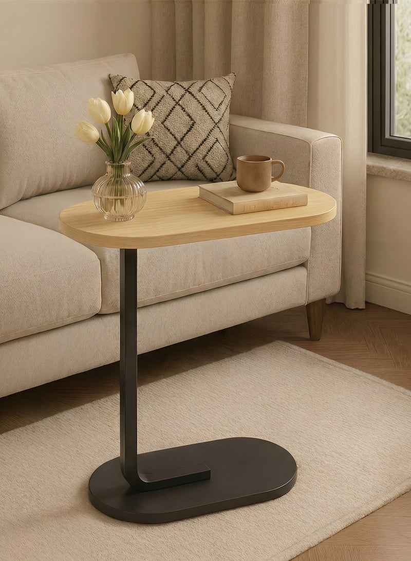 Taimi C-Shaped Side Table Elegant Design with Metal Frame, Sofa Side Coffee Table, Side Table for Living Room, Bedroom, Office, Balcony -Easy Assembly-45x30x60cm - Wooden Color With Black Frame - Image 1