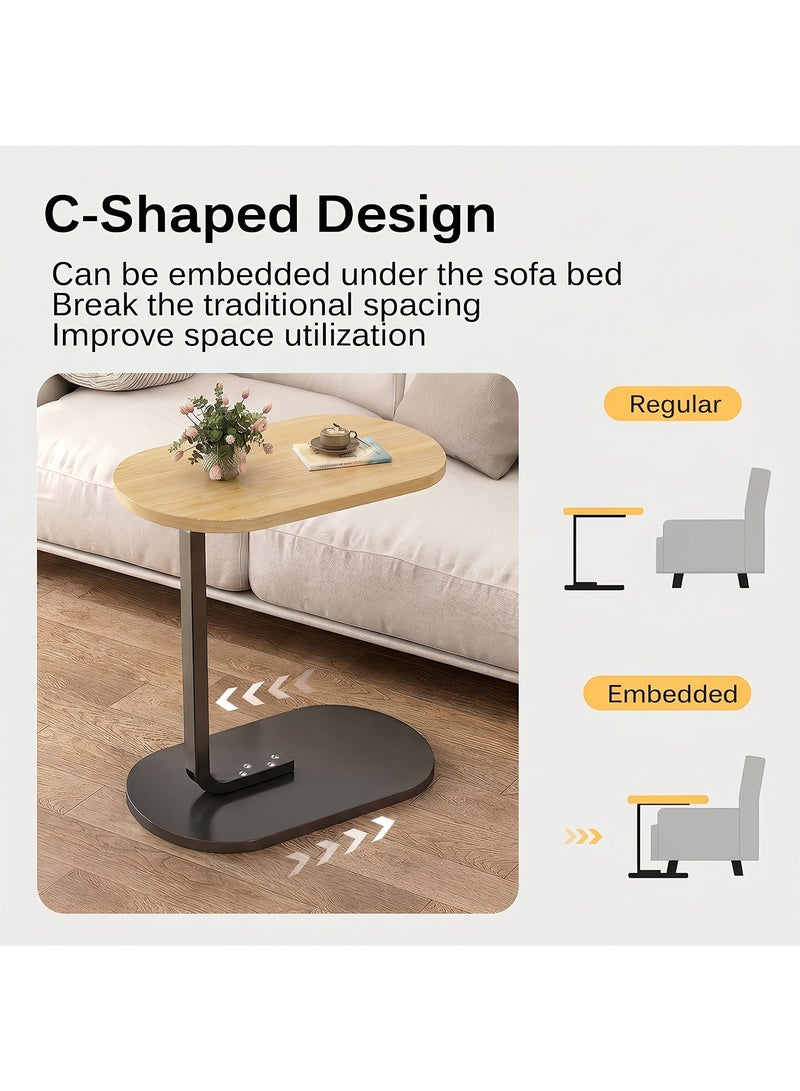 Taimi C-Shaped Side Table Elegant Design with Metal Frame, Sofa Side Coffee Table, Side Table for Living Room, Bedroom, Office, Balcony -Easy Assembly-45x30x60cm - Wooden Color With Black Frame - Image 5