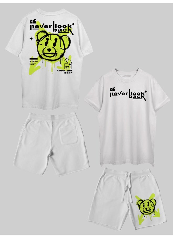 THREADCURRY THREADCURRY Never Look Back Printed Co-ord Set for Men - Half Sleeve Oversized T-Shirt and Shorts  - Image 1