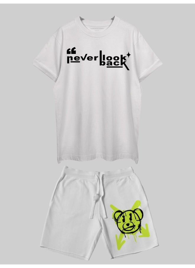 THREADCURRY THREADCURRY Never Look Back Printed Co-ord Set for Men - Half Sleeve Oversized T-Shirt and Shorts  - Image 3