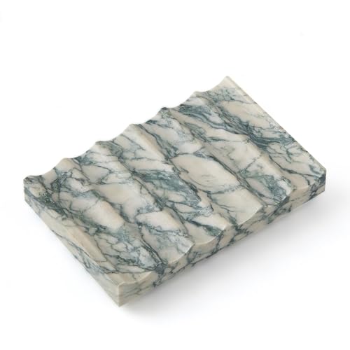 MULWR Real Luxurious Natural Marble Soap Dish for Shower,soap Dish for Bathroom,Non-Ceramic/Non-Resin Stone soap Tray（Cyan Green） - Image 1