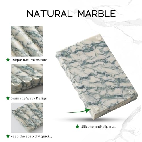 MULWR Real Luxurious Natural Marble Soap Dish for Shower,soap Dish for Bathroom,Non-Ceramic/Non-Resin Stone soap Tray（Cyan Green） - Image 3