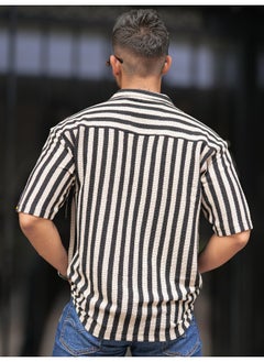 Maniac Mens Striped Collared Neck 3/4th Sleeve Black and Silver Grey Waffle Knitted Shirt  - Image 2
