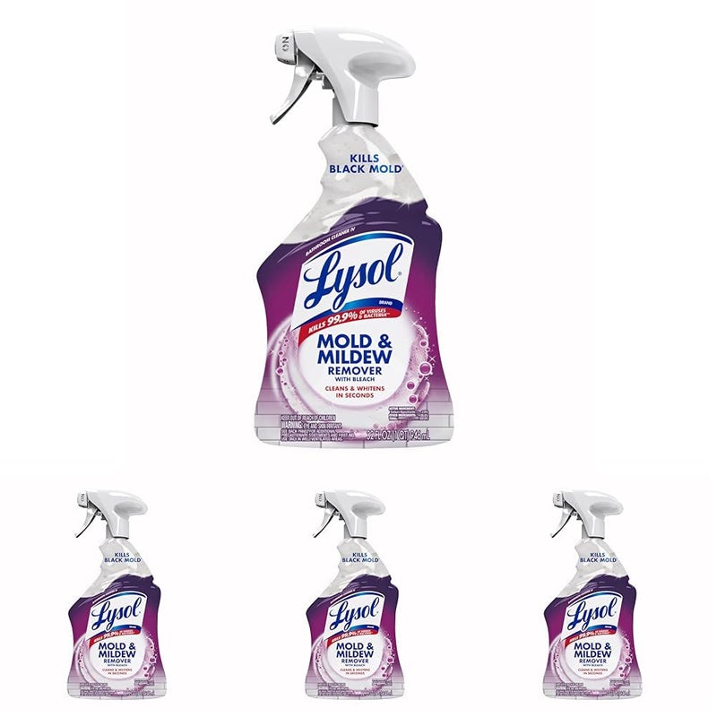 Lysol Mold & Mildew Remover Spray, Bathroom & Shower Cleaner, Disinfectant Spray, Stain Remover with Bleach, Tough on Black Mold, Multipurpose Cleaner for Home and Kitchen, 32oz (Pack of 4) - Image 1