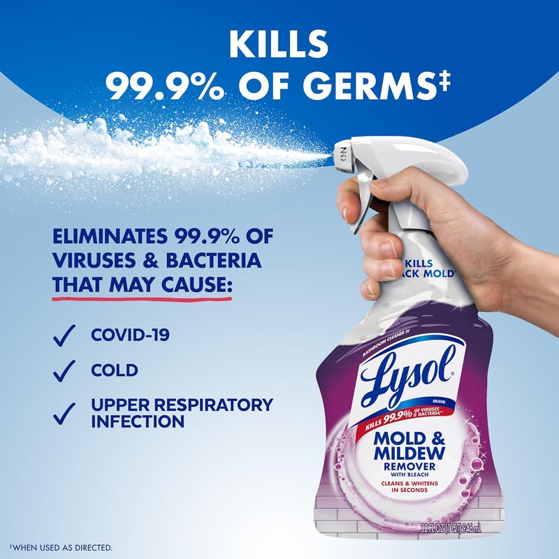 Lysol Mold & Mildew Remover Spray, Bathroom & Shower Cleaner, Disinfectant Spray, Stain Remover with Bleach, Tough on Black Mold, Multipurpose Cleaner for Home and Kitchen, 32oz (Pack of 4) - Image 5