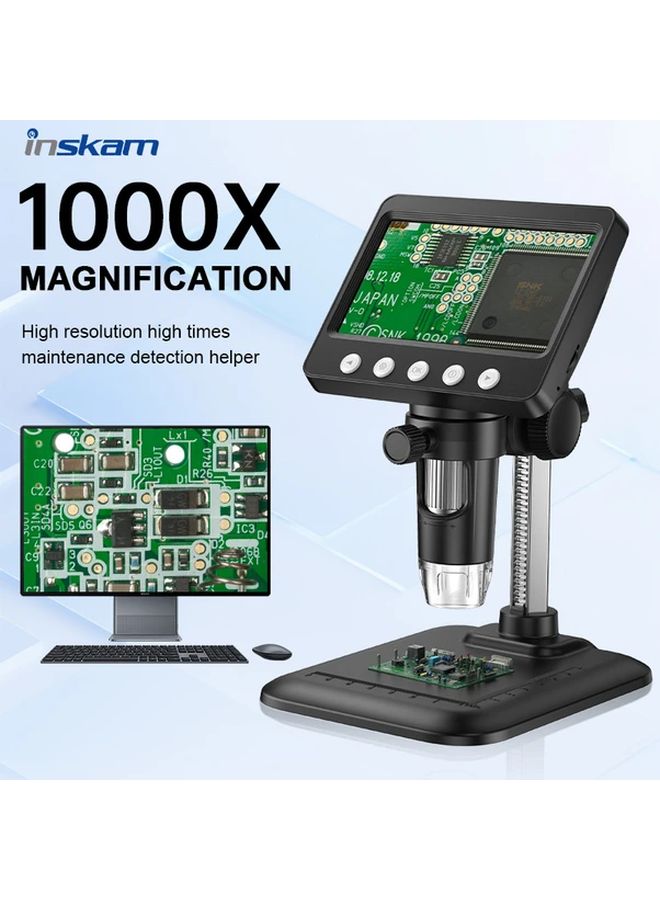 Inskam 4.3 Inch Digital Microscope 1000X Magnification 8LED Black USB Computer Microscope - Image 1