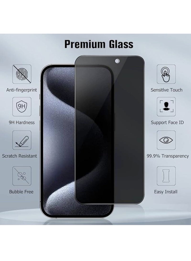 LEDIN Privacy Screen Protector Compatible with iPhone 15/15 Pro 6.1", Full Coverage Anti-Spy Tempered Glass Film 9H Hardness Upgrade Edge Protection Easy Installation Bubble Free for iPhone 15 Pro - Image 2