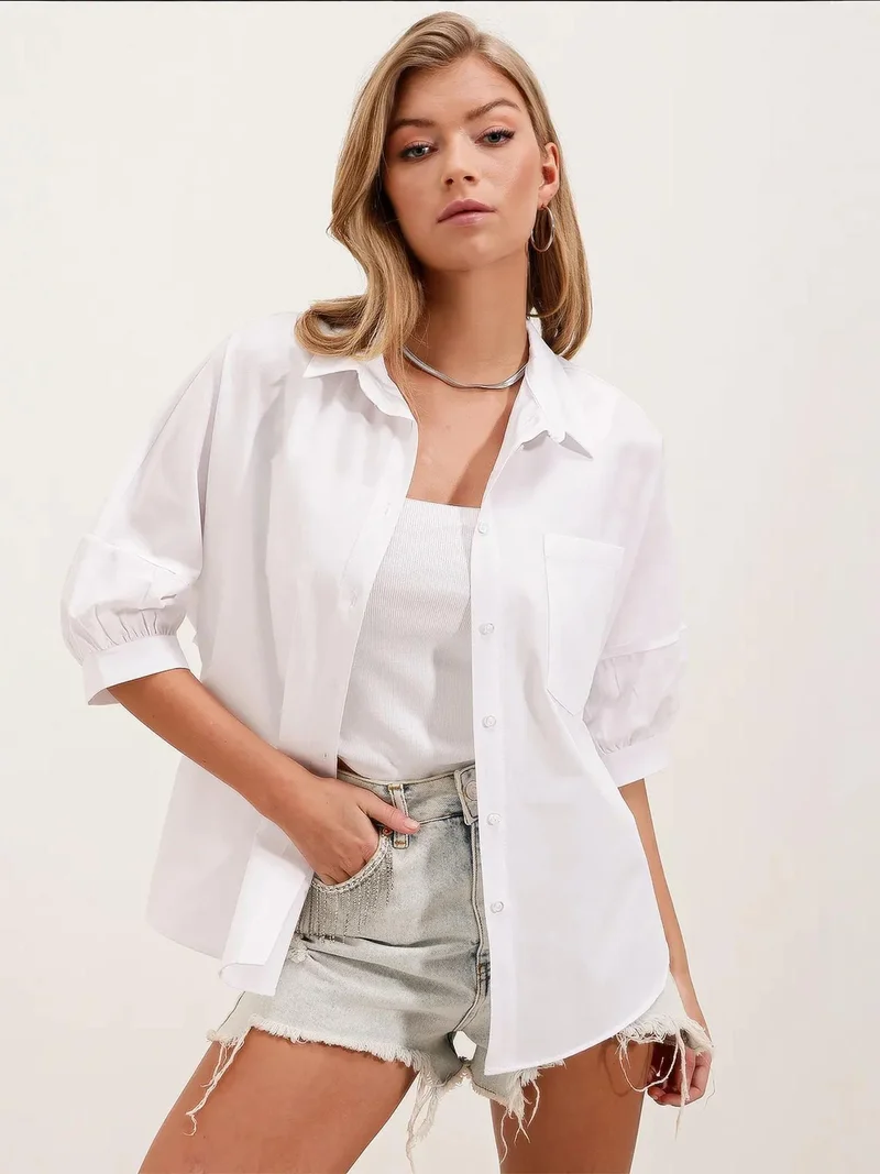 بيغ دارت قميص بوبلين بقصة فضفاضة وجيب