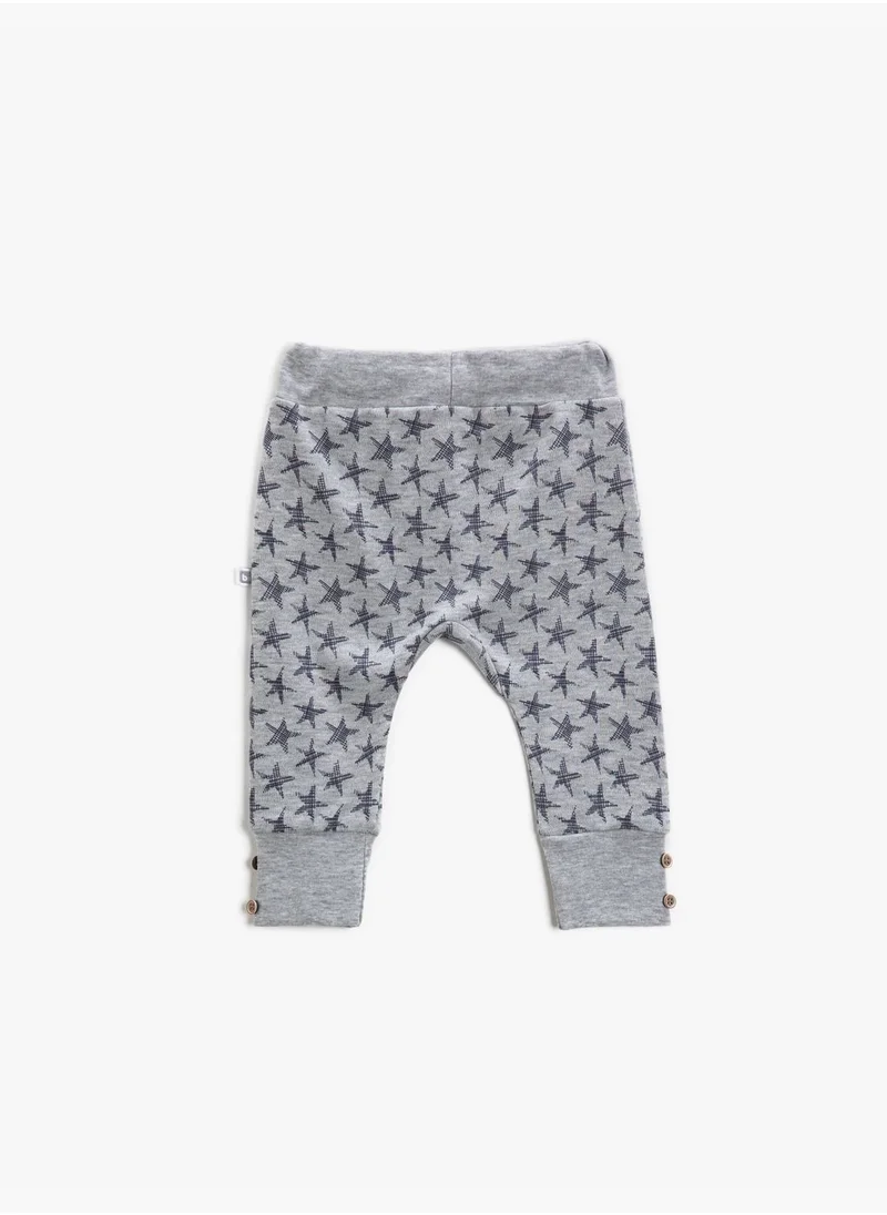 KOTON Bibaby Jogger Sweatpants Printed Button Detail Cotton