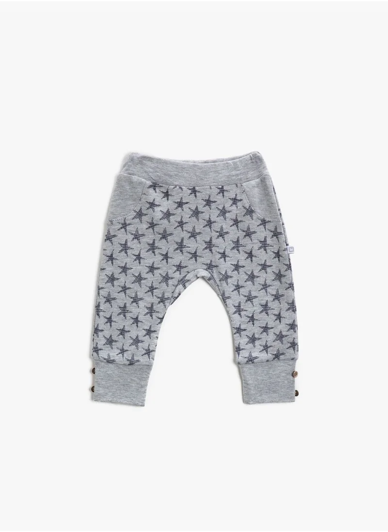 KOTON Bibaby Jogger Sweatpants Printed Button Detail Cotton