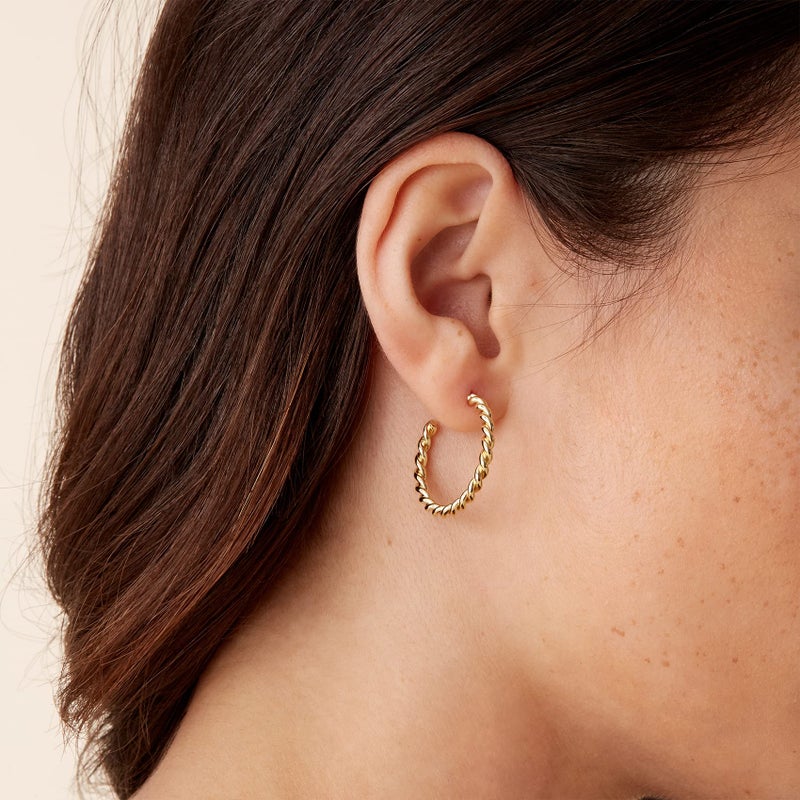 PAVOI 14K Gold Plated 2.5mm Twisted Rope Round Hoop Earrings (16 Millimeters, Yellow Gold Plated) - Image 2