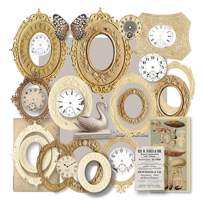 CATaireen Vintage Junk Journal Items Kit Pre Cut Paper Cards Cutout Cardstock Art Aesthetic Decor Hollow Out Craft Elements Small Embellishments Supplies for Adults Scrapbook Pack Photo Frame Yellow - Image 1