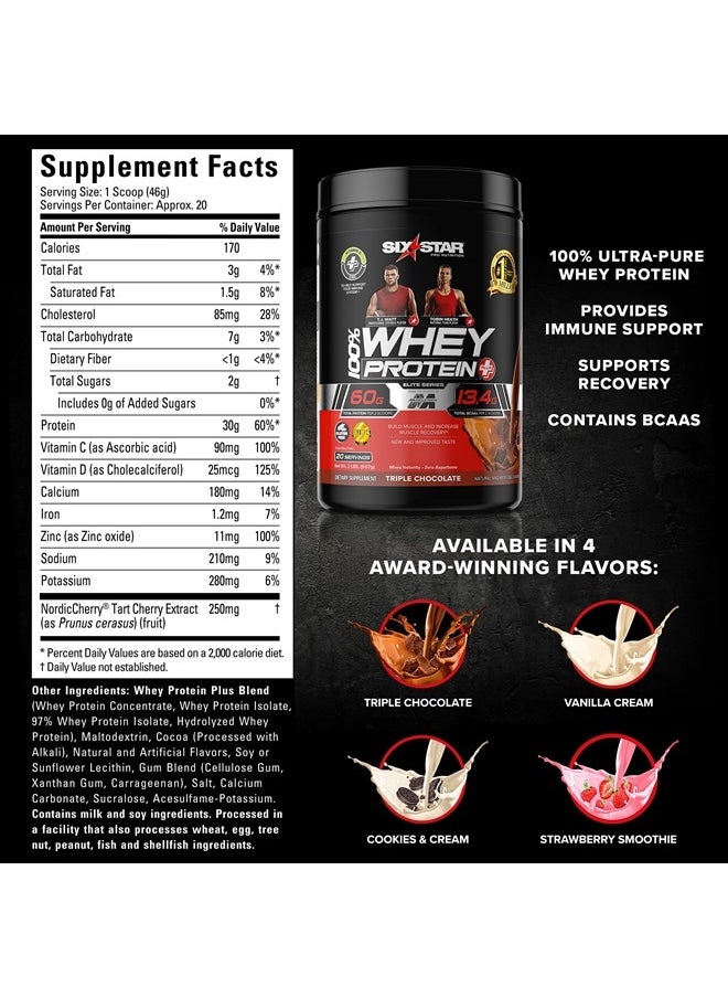 SIX STAR - Whey Protein Powder + Immune Support Whey Protein Plus | Whey Protein Isolate & Peptides + Muscle Builder | Lean Protein Powder for Muscle Gain & Recovery | Vanilla, 2 lbs - Image 1