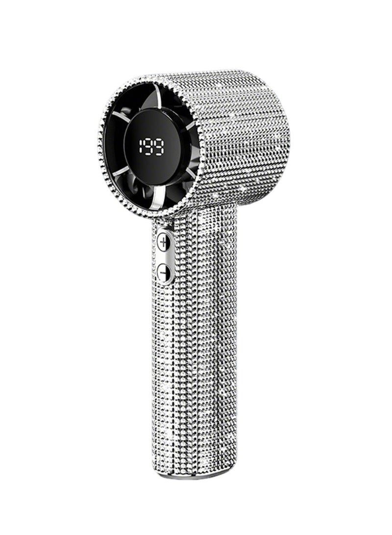 Bling Rhinestone Handheld Fan, 199-Speed Portable Mini Fan with Digital LED Display, Rechargeable Portable High-Speed Fan for Outdoor Camping Beach Travel Office ,  Ultra-Quiet - Image 1