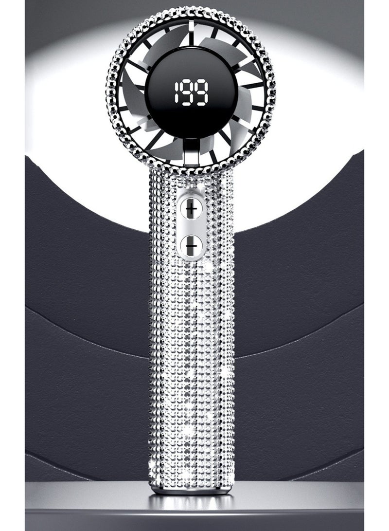 Bling Rhinestone Handheld Fan, 199-Speed Portable Mini Fan with Digital LED Display, Rechargeable Portable High-Speed Fan for Outdoor Camping Beach Travel Office ,  Ultra-Quiet - Image 3