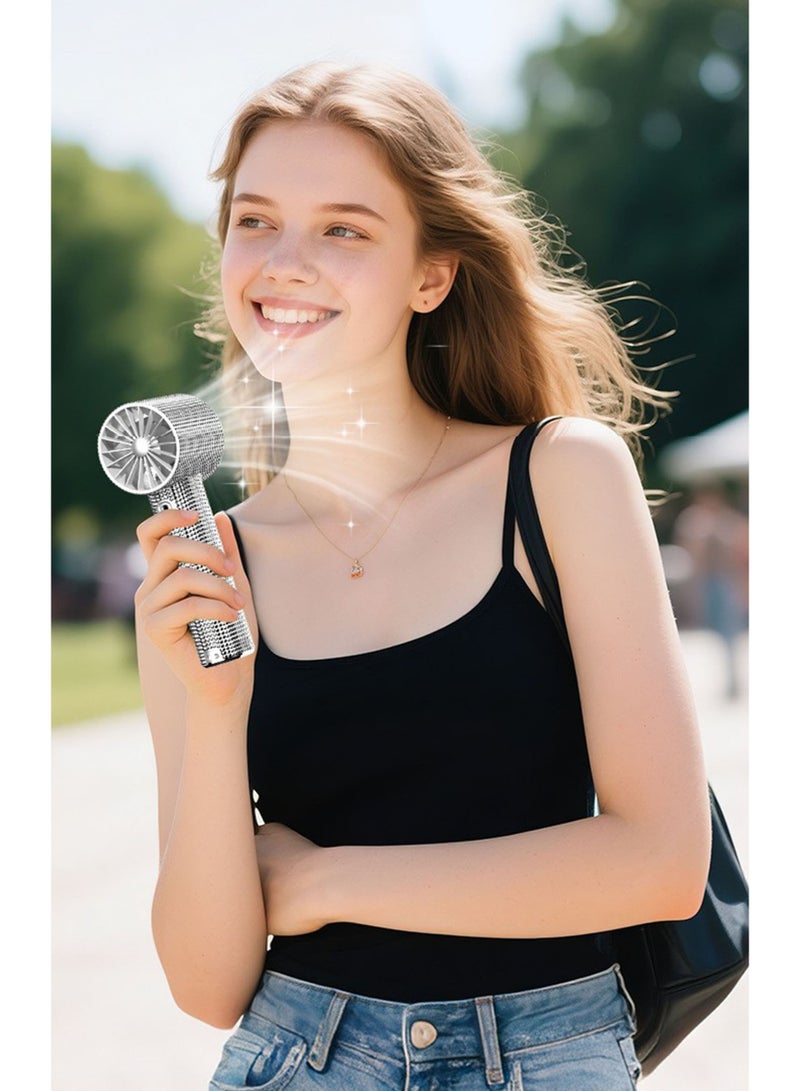 Bling Rhinestone Handheld Fan, 199-Speed Portable Mini Fan with Digital LED Display, Rechargeable Portable High-Speed Fan for Outdoor Camping Beach Travel Office ,  Ultra-Quiet - Image 5