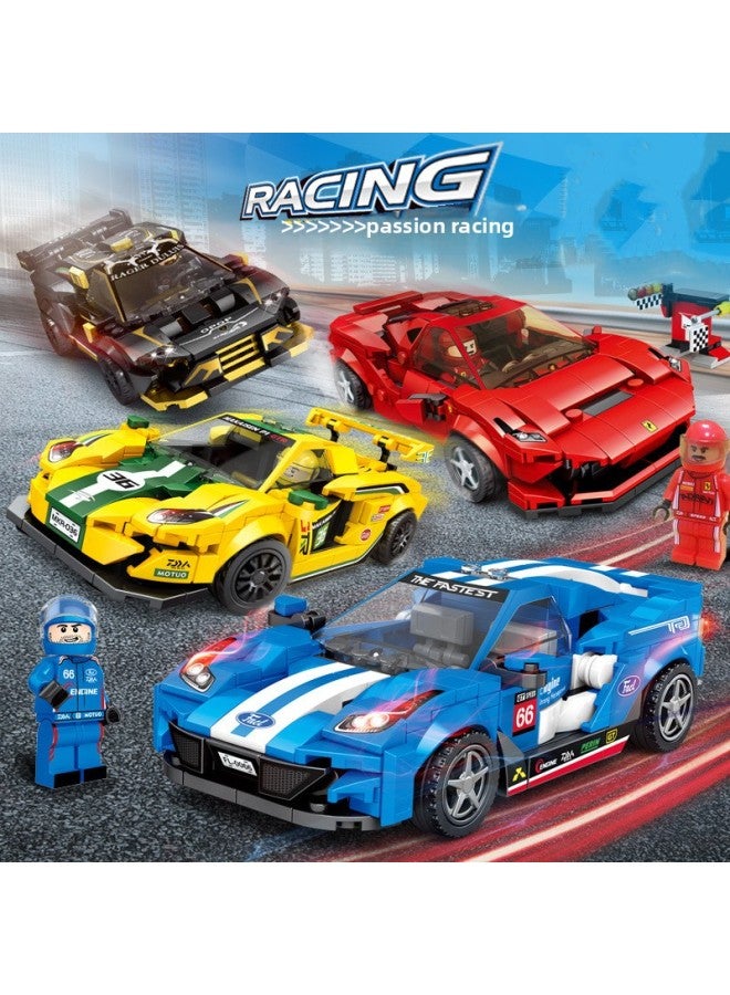 Le Yi Assembled Car 31012 Racing Model Puzzle Assembled Small Particle 6 Science And Education Children's Toy Puzzle Building Blocks-Color:Blue Super Running Belt Acousto-optic Force [306 Particles]]  - Image 2