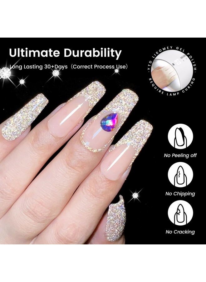 YTD Likomey Reflective Glitter Gel Nail Polish,15ml Champagne Gold Flash Diamond Shimmer Nails Gel,Sparkly Shiny Salon Home Nail Art Manicure UV Nail Gel,SZ012 - Image 2