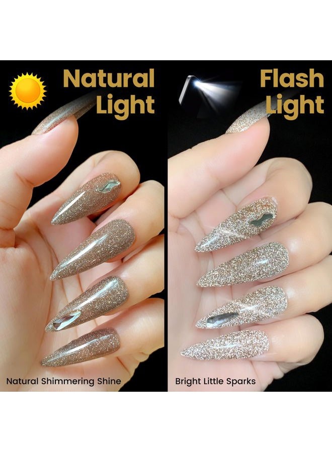 YTD Likomey Reflective Glitter Gel Nail Polish,15ml Champagne Gold Flash Diamond Shimmer Nails Gel,Sparkly Shiny Salon Home Nail Art Manicure UV Nail Gel,SZ012 - Image 3