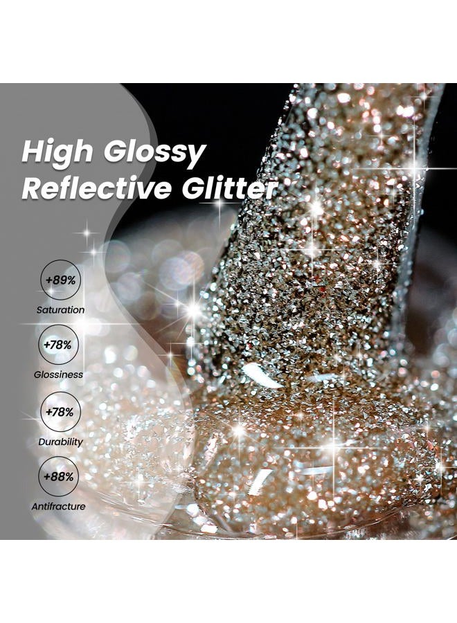 YTD Likomey Reflective Glitter Gel Nail Polish,15ml Champagne Gold Flash Diamond Shimmer Nails Gel,Sparkly Shiny Salon Home Nail Art Manicure UV Nail Gel,SZ012 - Image 5