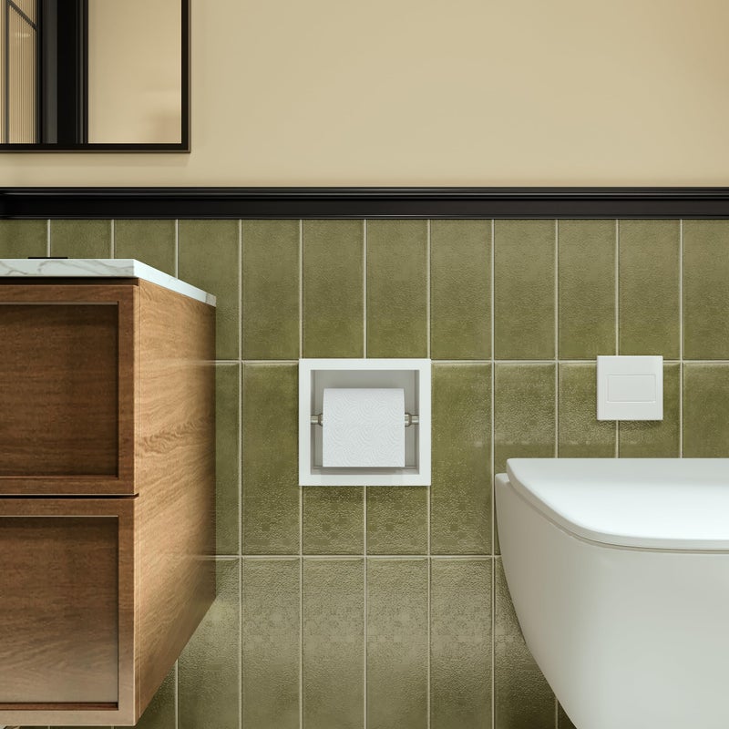 Qeke Toilet Paper Holder, SUS 304 Stainless Steel Recessed Toilet Paper Holder Built-in, in Wall Toilet Paper Wall Holder for Bathroom, Matte White - Image 3