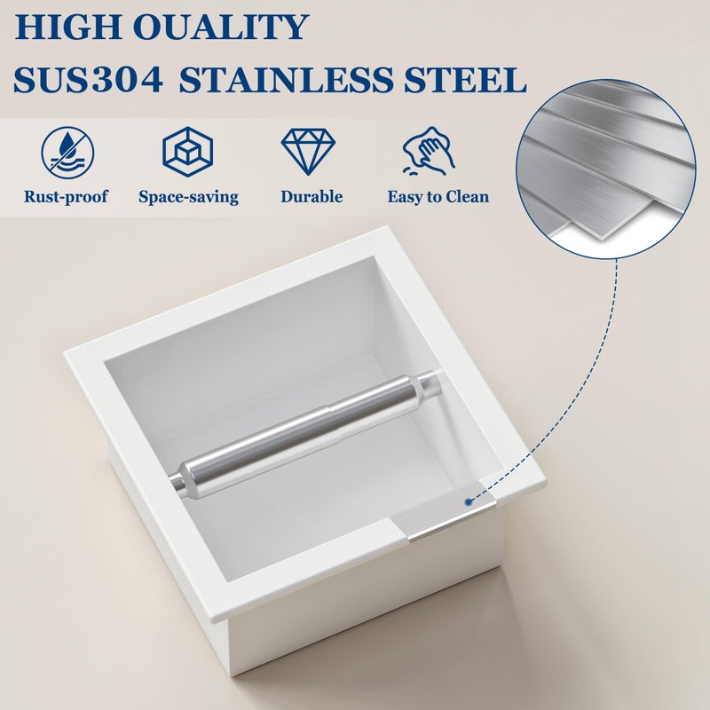 Qeke Toilet Paper Holder, SUS 304 Stainless Steel Recessed Toilet Paper Holder Built-in, in Wall Toilet Paper Wall Holder for Bathroom, Matte White - Image 4