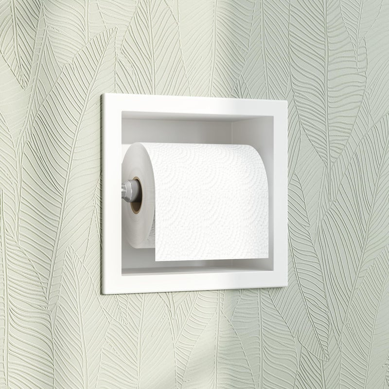 Qeke Toilet Paper Holder, SUS 304 Stainless Steel Recessed Toilet Paper Holder Built-in, in Wall Toilet Paper Wall Holder for Bathroom, Matte White - Image 1